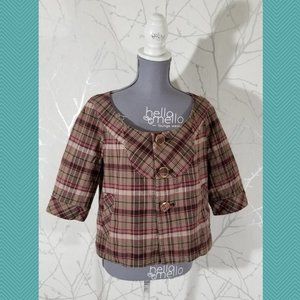 Talula Tan & Pink Checks Oversized Boxy Fit Jacket
